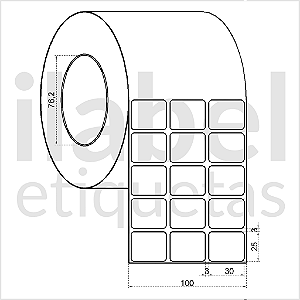 Etiqueta adesiva 30x25mm 3x2,5cm (3 colunas) VOID prata fosco p/ Zebra ZT230 S4M ZT410 Rolo 90m Tubete 3 polegadas