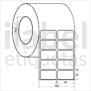 Etiqueta adesiva 45x25mm 4,5x2,5cm (2 colunas) VOID prata fosco p/ Zebra ZT230 S4M ZT410 Rolo 90m Tubete 3 pol