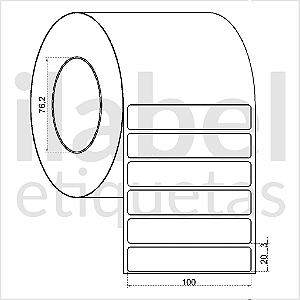 Etiqueta adesiva 100x20mm 10x2cm VOID prata fosco p/ Zebra ZT230 S4M ZT410 Rolo c/ 3912 (90m) Tubete 3 polegadas