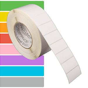 Etiqueta adesiva 50x25mm 5x2,5cm (1 coluna) Tyvek® p/ Zebra ZT230 S4M ZT410 Rolo c/ 90m Tubete 3 polegadas