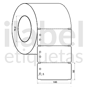 Etiqueta tag plástica 100x50mm 10x5cm (2 furos) Polietileno PE BCD 80 micras branco Zebra ZT230 S4M Rolo 90m Tub 3 pol