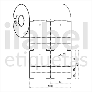 Etiqueta tag roupa 50x70mm 5x7cm (2 colunas) 2 picotes Couche cartão p/ Zebra Argox Elgin - Rolo c/ 856 (30m)