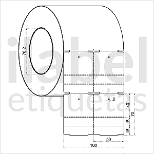 Etiqueta tag roupa 50x70mm 5x7cm (2 col) 2 picotes Couche cartão 150g Zebra ZT230 S4M Rolo 90m Tubete 3 pol