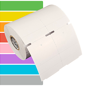 Etiqueta tag roupa adesiva 50x70mm 5x7cm (2 colunas) 2 picotes Couche cartão Zebra Argox Elgin - Rolo c/ 30m