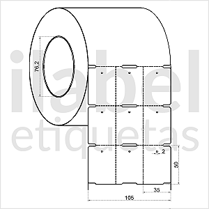 Etiqueta tag roupa plástica 35x50mm 3,5x5cm (3 col) sem picote Polietileno PE BCD 140 micras Zebra Rolo 90m Tubete 3 pol