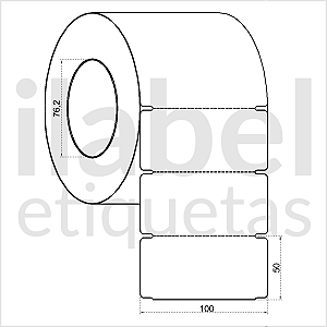 Etiqueta tag plástica 100x50mm 10x5cm sem furo Polietileno PE BCD 80 micras Zebra ZT230 S4M Rolo 90m Tub 3 pol
