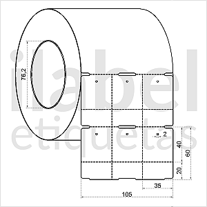 Etiqueta tag roupa plástica 35x60mm 3,5x6cm (3 col) 1 picote Polietileno PE BCD 140 micras Zebra Rolo 90m Tubete 3 pol