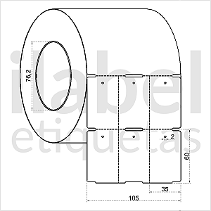 Etiqueta tag roupa plástica 35x60mm 3,5x6cm (3 col) sem picote Polietileno PE BCD 140 micras Zebra Rolo 90m Tubete 3 pol