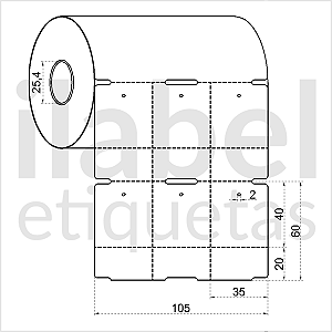 Etiqueta tag roupa plástica 35x60mm 3,5x6cm (3 col) 1 picote Polietileno PE BCD 200 micras Zebra Argox Elgin Rolo c/ 30m