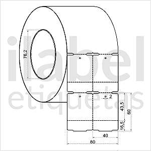 Etiqueta tag roupa plástica 40x60mm 4x6cm (2 col) 1 picote Polietileno PE BCD 140 micras Zebra S4M Rolo 90m Tubete 3 pol