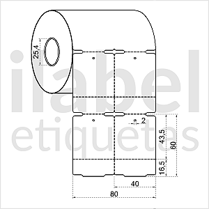 Etiqueta tag roupa plástica 40x60mm 4x6cm (2 col) 1 picote Polietileno PE BCD 200 micras Zebra Argox Rolo c/ 1000 (30m)