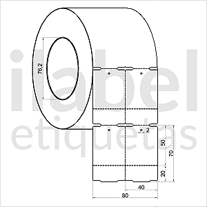 Etiqueta tag roupa plástica 40x70mm 4x7cm (2 col) 1 picote Polietileno PE BCD 140 micras Zebra ZT230 Rolo 90m Tub 3 pol
