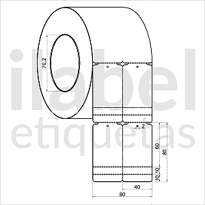 Etiqueta tag roupa plástica 40x80mm 4x8cm (2 col) 2 picotes Polietileno PE BCD 140 micras Zebra ZT230 Rolo 90m Tub 3 pol