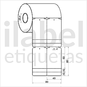 Etiqueta tag roupa plástica 40x80mm 4x8cm (2 col) 2 picotes Polietileno PE BCD 200 micras Zebra Argox Rolo c/ 750 (30m)