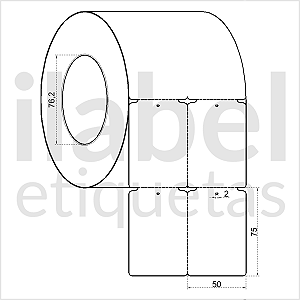 Etiqueta tag roupa plástica 50x75mm 5x7,5cm (2 col) sem picote Polietileno PE BCD 200 micras Zebra Rolo 90m Tubete 3 pol