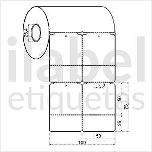 Etiqueta tag roupa plástica 50x75mm 5x7,5cm (2 col) 1 picote Polietileno PE BCD 200 micras Zebra Argox Elgin Rolo c/ 30m
