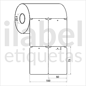 Etiqueta tag roupa plástica 50x75mm 5x7,5cm (2 col) sem picote Polietileno PE BCD 200 micras Zebra Argox - Rolo c/ 30m