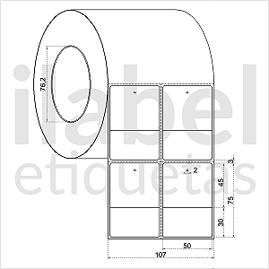 Etiqueta tag roupa adesiva 50x75mm 5x7,5cm (2 col) 1 corte Térmica (impressão s/ ribbon) Rolo 90m Tubete 3 pol