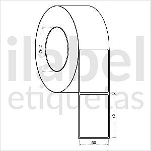 Etiqueta adesiva 50x75mm 5x7,5cm (1 coluna) Térmica (impressão sem ribbon) Rolo c/ 90m Tubete 3 polegadas