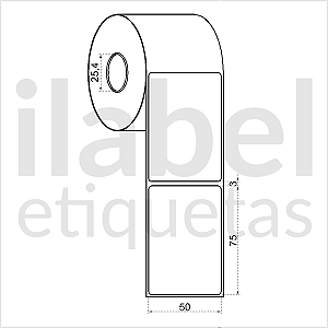 Etiqueta adesiva 50x75mm 5x7,5cm (1 coluna) Térmica direta (impressão s/ ribbon) p/ Tomate Zebra Elgin Rolo 30m