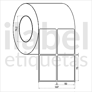 Etiqueta adesiva 50x75mm 5x7,5cm (2 colunas) BOPP p/ Zebra ZT230 S4M ZT410 Rolo c/ 90m Tubete 3 polegadas