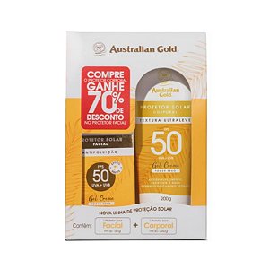 Kit Australian Gold Protetor Solar FPS 50 200g + Protetor Solar Facial FPS 50 50g