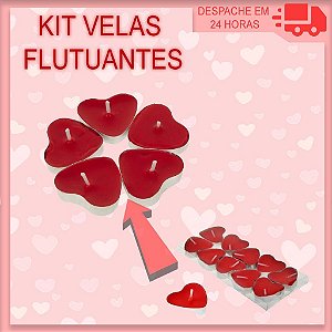 KIT VELAS FLUTUANTES EM FORMATO DE CORAÇÃO VERMELHA