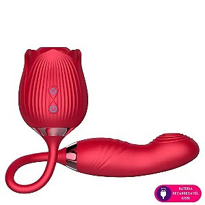 CHAY VIBRADOR EM FORMATO DE ROSA DUPLO COM 10 MODOS DE VIBRAÇÃO  PULSAÇÃO E DEDILHADO