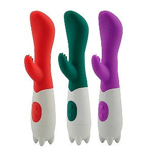 VIBRADOR DE PONTO G E CLITÓRIS EM SILICONE AVELUDADO COM 10 MODOS DE VIBRAÇÃO