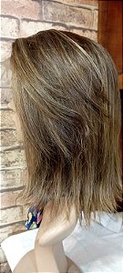 peruca cabelo humano com mechas frontal em micropele