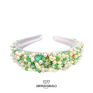 Tiara de Luxo Bordada Larga Verde Claro T277