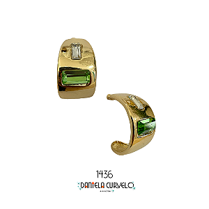 Brinco Argola Dourada Cristal Retangular Verde BM1436VERDE