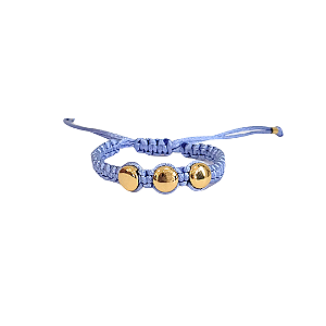 Pulseira Regulável Macramê 3 Bolinhas Azul Jeans -PS497AZ