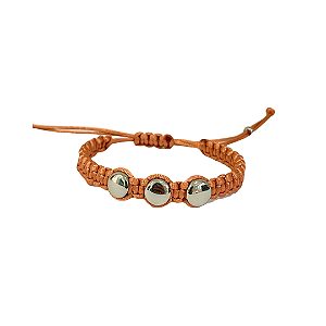 Pulseira Macramê Regulável Rose Gold 3 Bolinhas Prata  - PS510RG