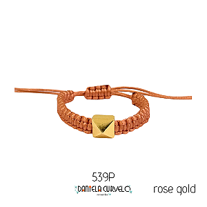 Pulseira Regulável Macramê Rose Gold Pirâmide Dourada - PS539