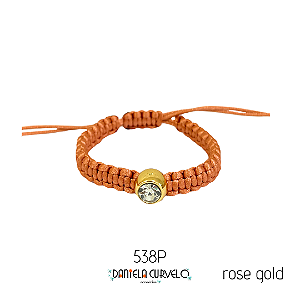 Pulseira Regulável Macramê Rose Gold Ponto de Luz Dourado- PS538