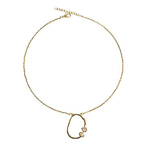 Colar Forma Orgânica Dourada com 2 Gotas Zircônia CL517