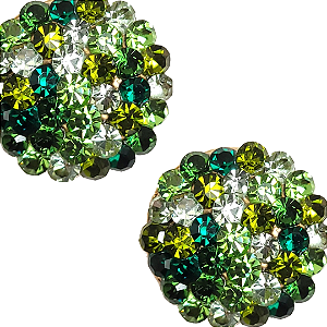 Brinco Redondo Strass Colorido Tons Verde- BF1022