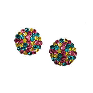 Brinco Redondo Strass Colorido Tons Verão Turquesa, Rosa Chiclete e Amarelo - BF1076