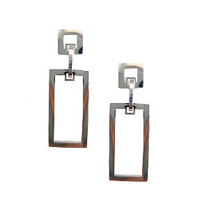 Brinco Aço Prateado Quadrado e Retângulo Vazado Pendurado  BG1764