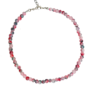 Colar Bolas Ágata Mescladas Verde e Rosa - Pedra Natural  - CL561