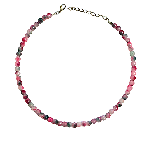 Colar Bolas Ágata Mescladas Verde e Rosa Feminino Pedra Natural - CL561