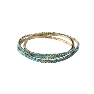 Pulseira de Strass Elástica Dourada Azul Furta-Cor 677P