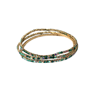 Pulseira de Strass Elástica Dourada Tons de Verde e Furta-Cor 673P