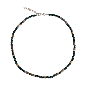 Choker de Zircônias Verde Militar e Dourado com Pedras Naturais CL615