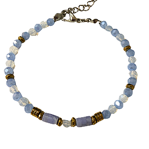 Pulseira de Cristais Azul Jeans, White Opal e Dourado 680P