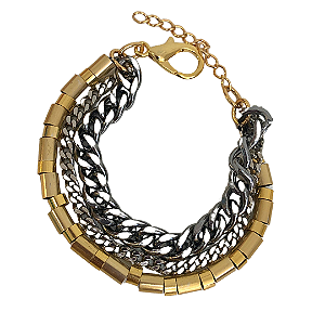 Pulseira Correntes Pratas com Canutilho Dourado 687P