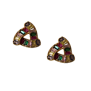 Brinco Semijoia Triângulo Dourado com Cristais Coloridos BF1213