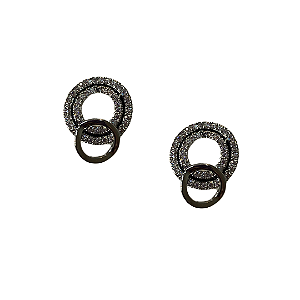 Brinco Semijoia Círculos Prata com Preto e Zircônias BF1216