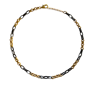 Colar Correntes Ônix e Dourado CL641